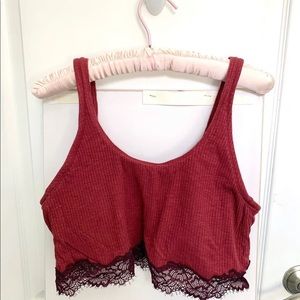 red lace detail crop top